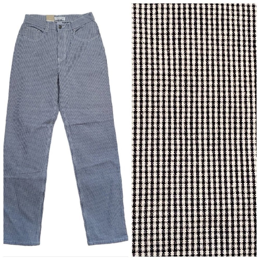 Vintage 90s NWT Gingham Plaid‎ Tapered High Waist Pants Stretch Navy Blue Sz 6